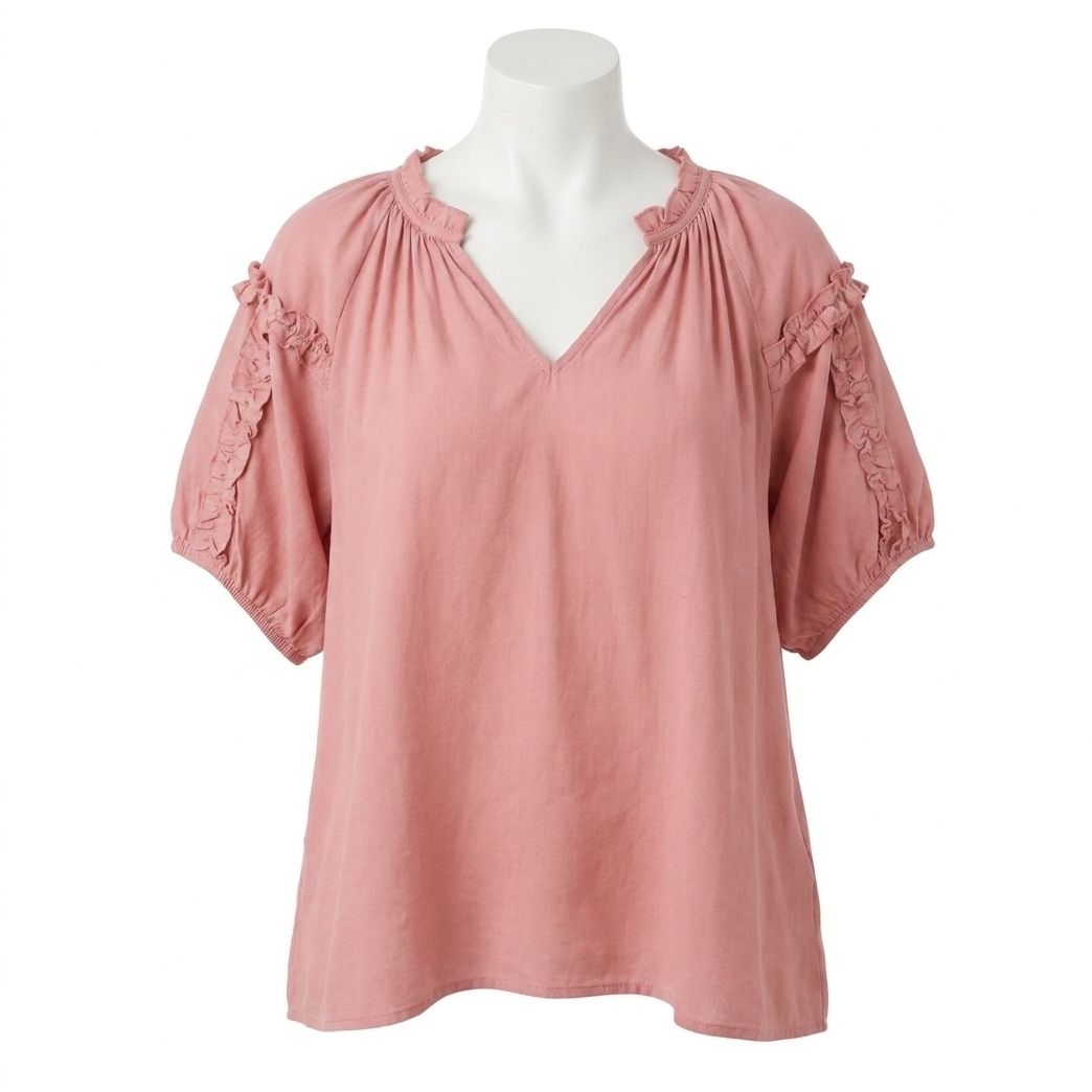 New Umgee Split Neck Puff Sleeve Blouse In Pink